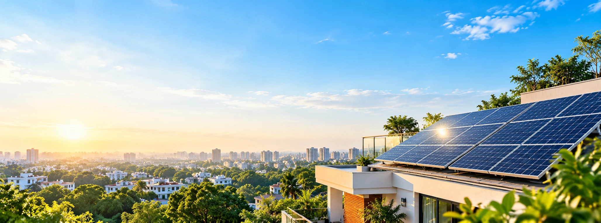 Rooftop solar panels in a clean modern setting